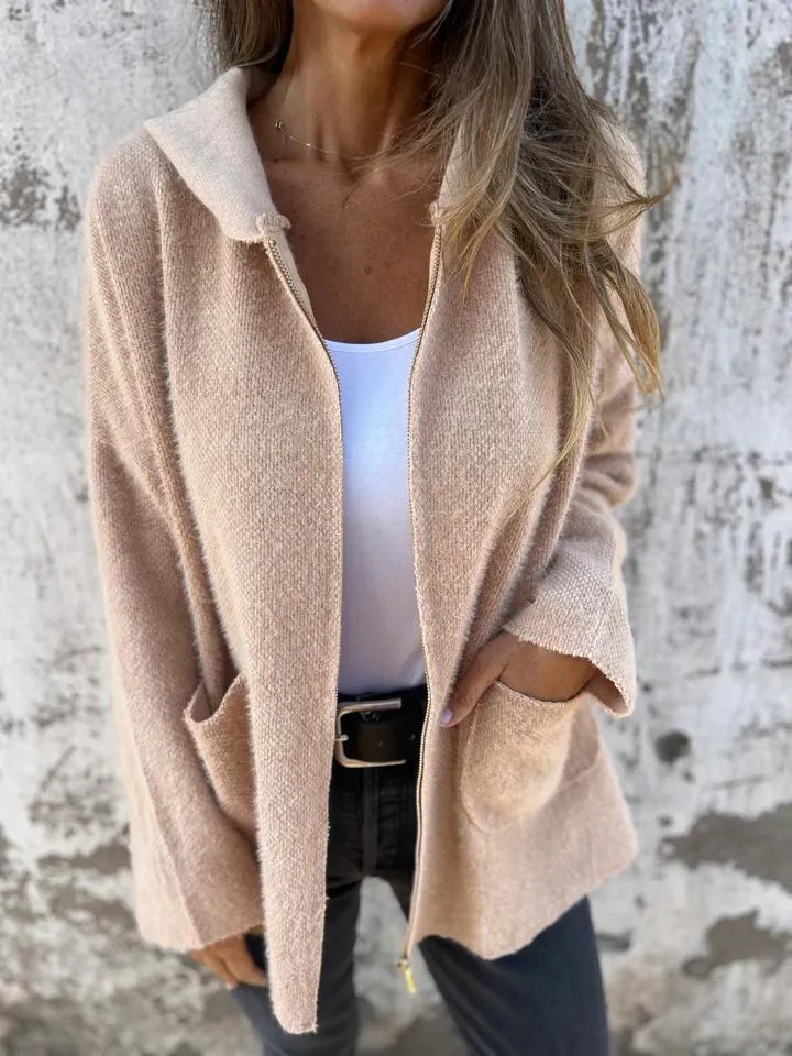 Hooded Long-sleeved Knitted Casual Jacket