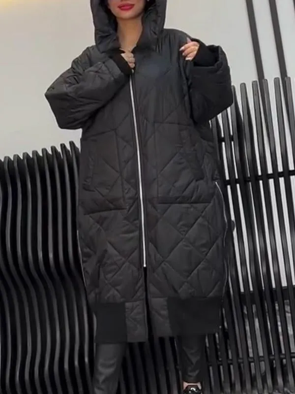 Women's Hooded Long Sleeve Side Zipper Casual Cotton Jacket